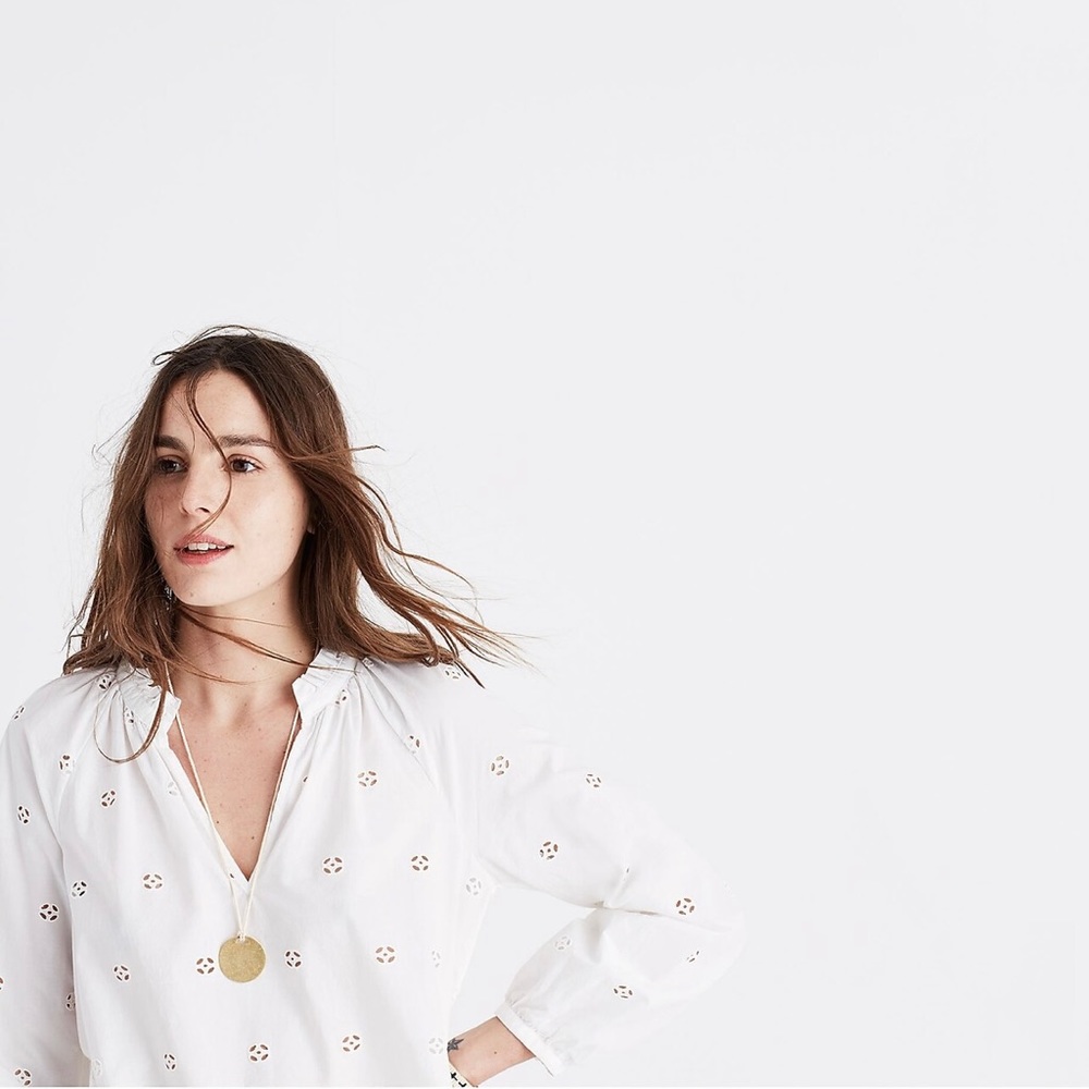 MADEWELL White Eyelet Popover Top - G1542 - Sz XS - Picture 2 of 13